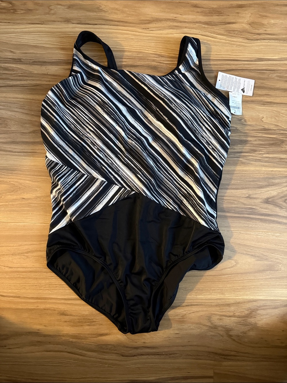 Land’s End. Black & White Striped One-Piece Swimsuit